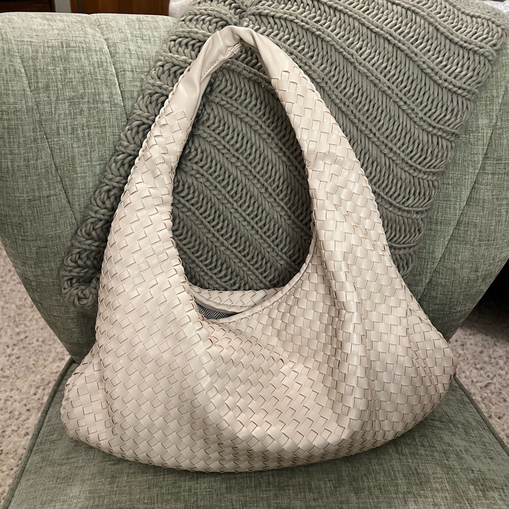 Woven Beige Hobo Bag